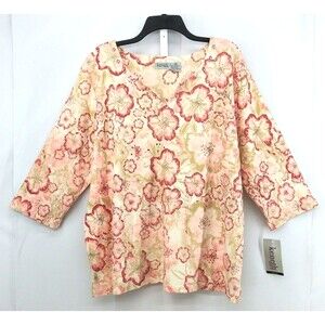 Keneth Too! Shirt Womens Size 2X Pink Floral Beaded Pullover Blouse Top